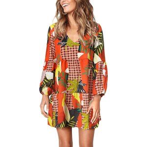 Women’s Orange Printed Tunic Flowy Dress